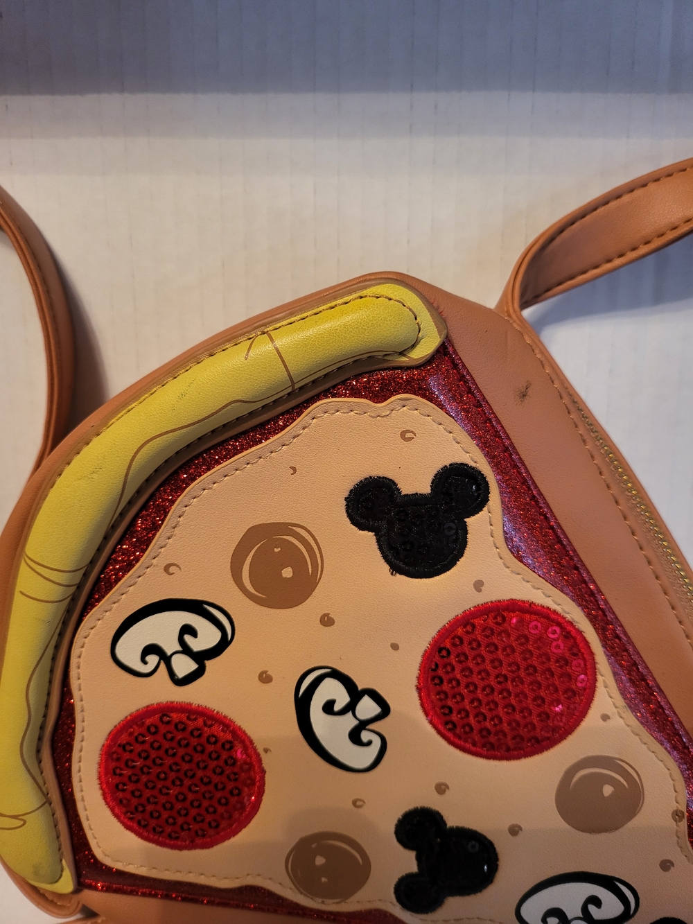 Disney Tan Pizza Slice Crossbody Bag with Red and Black Appliqués - Picture 4 of 4